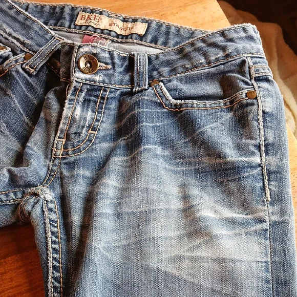 BKE Denim Starlite Blue Flare & Wide Leg Jeans with Distressed Details - Picture 5 of 15